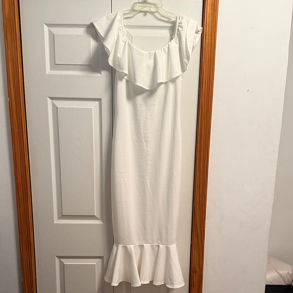 Vici White Maxi Dress with Ruffle Details